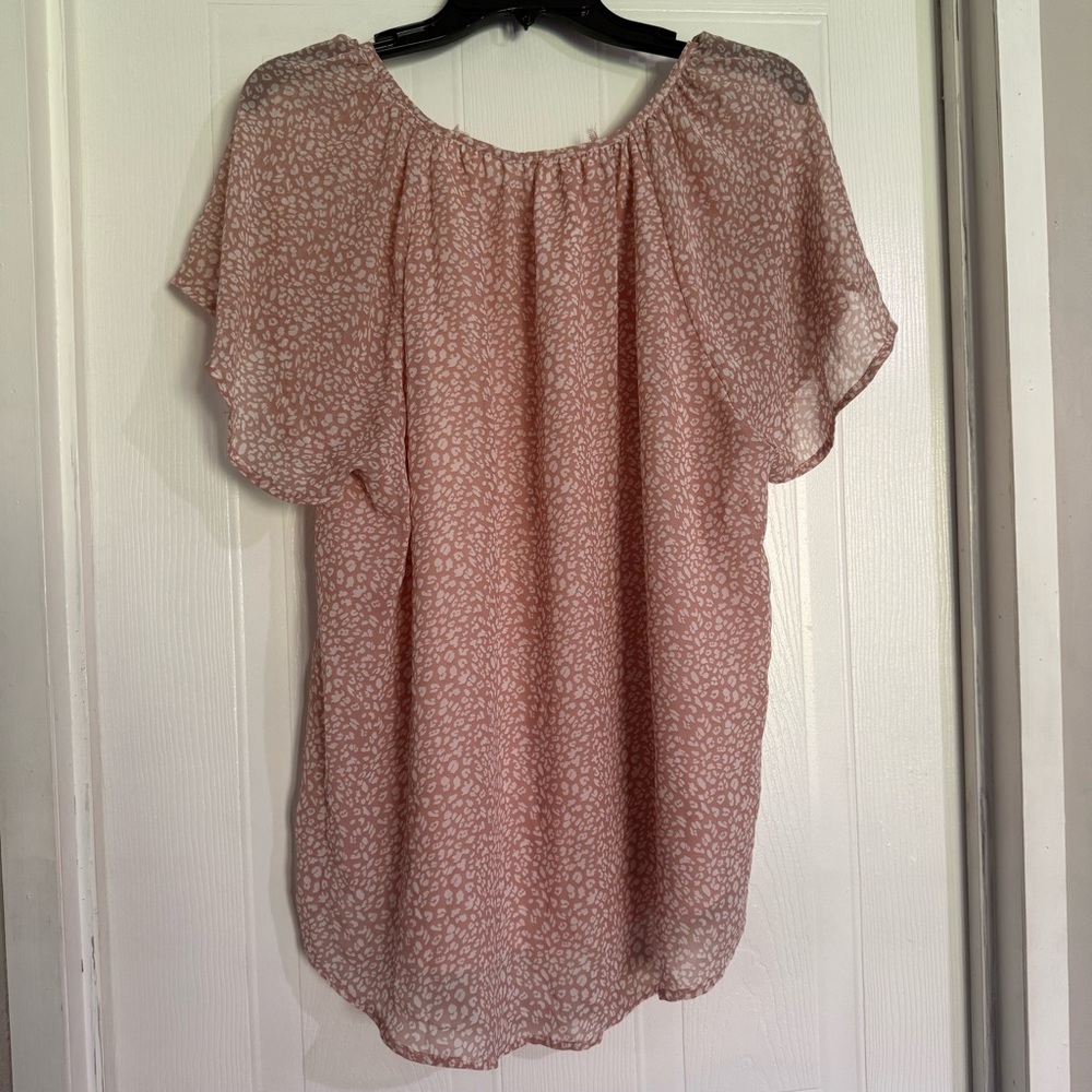 Women’s Pink Printed Flutter Sleeve Blouse